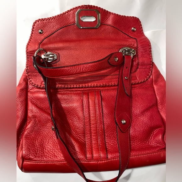 Leather Bag ORYANY Red Pebble Leather Satchel Bag Adj Strap Metal Hardware - Picture 12 of 16